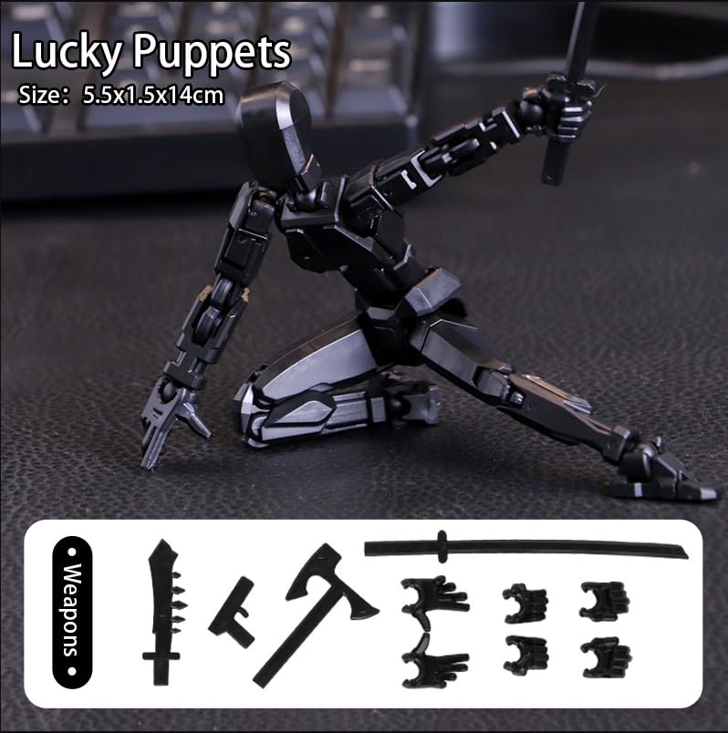 Dumwick Titan 13 Action Figure | 3D Printed Multi-Jointed Robot (Assembled, Black)