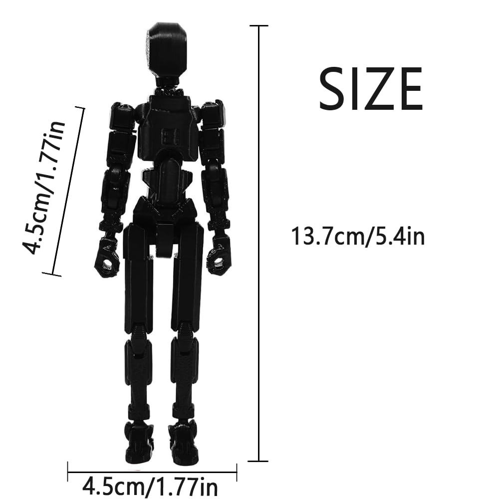 Dumwick Titan 13 Action Figure | 3D Printed Multi-Jointed Robot (Assembled, Black)