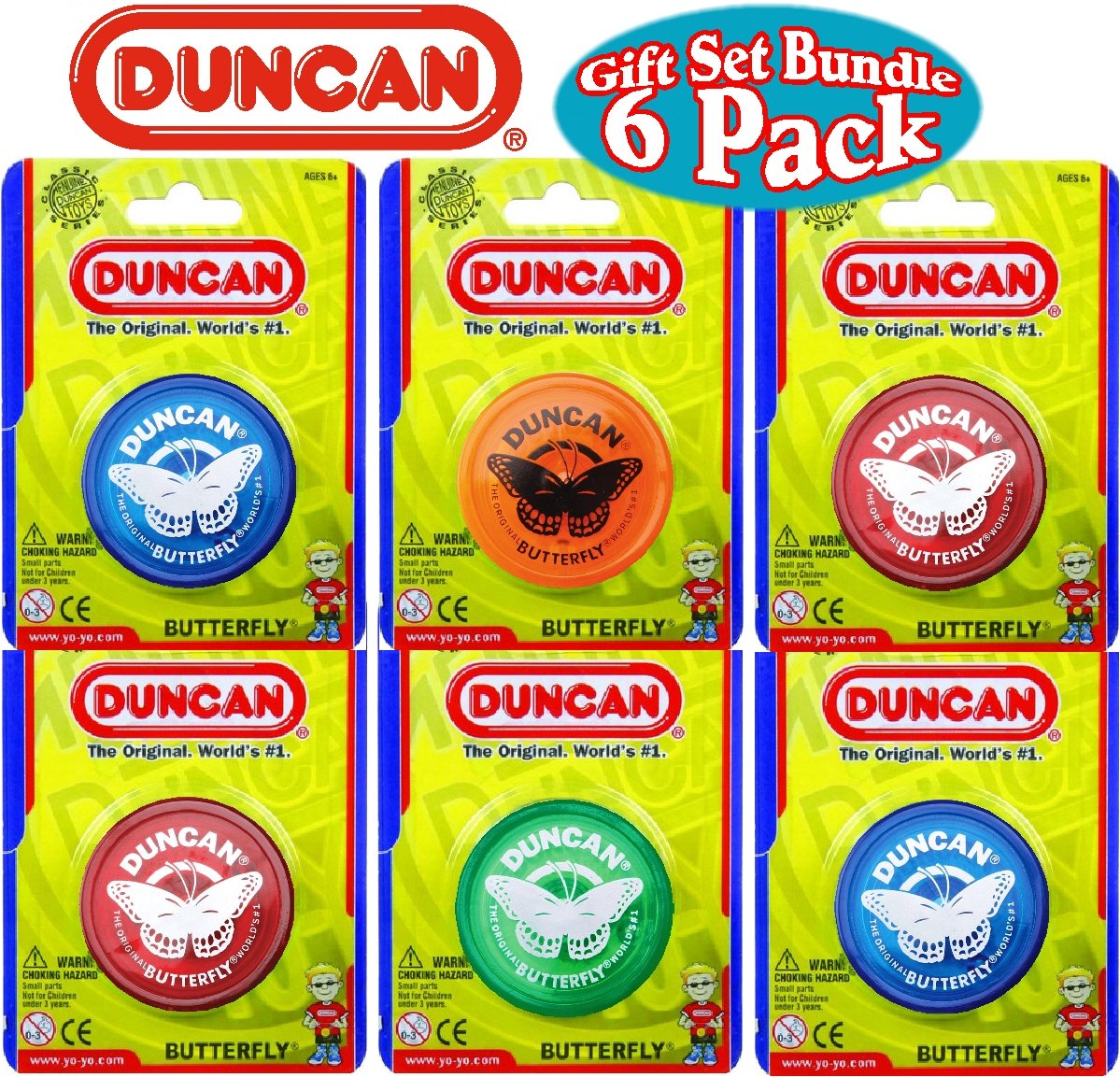 Duncan Butterfly Yo-Yo Gift Set Bundle - 6 Pack (Assorted Colors)