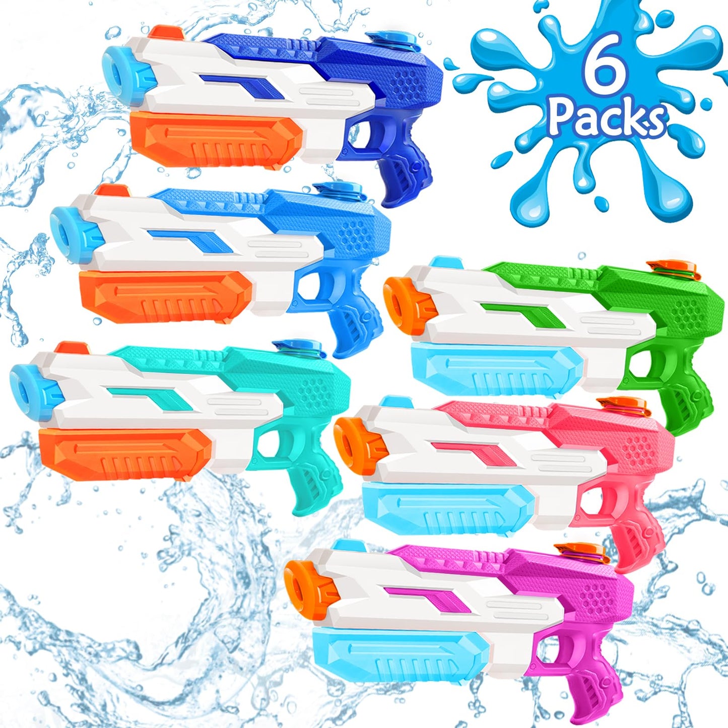 DUNEMEI 600cc Water Gun Set – 6-Pack Pump-Action Blasters for Pool