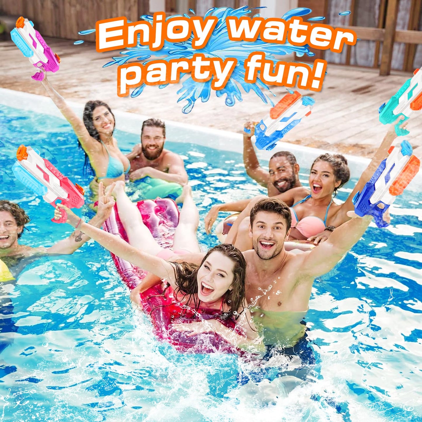 DUNEMEI 600cc Water Gun Set – 6-Pack Pump-Action Blasters for Pool