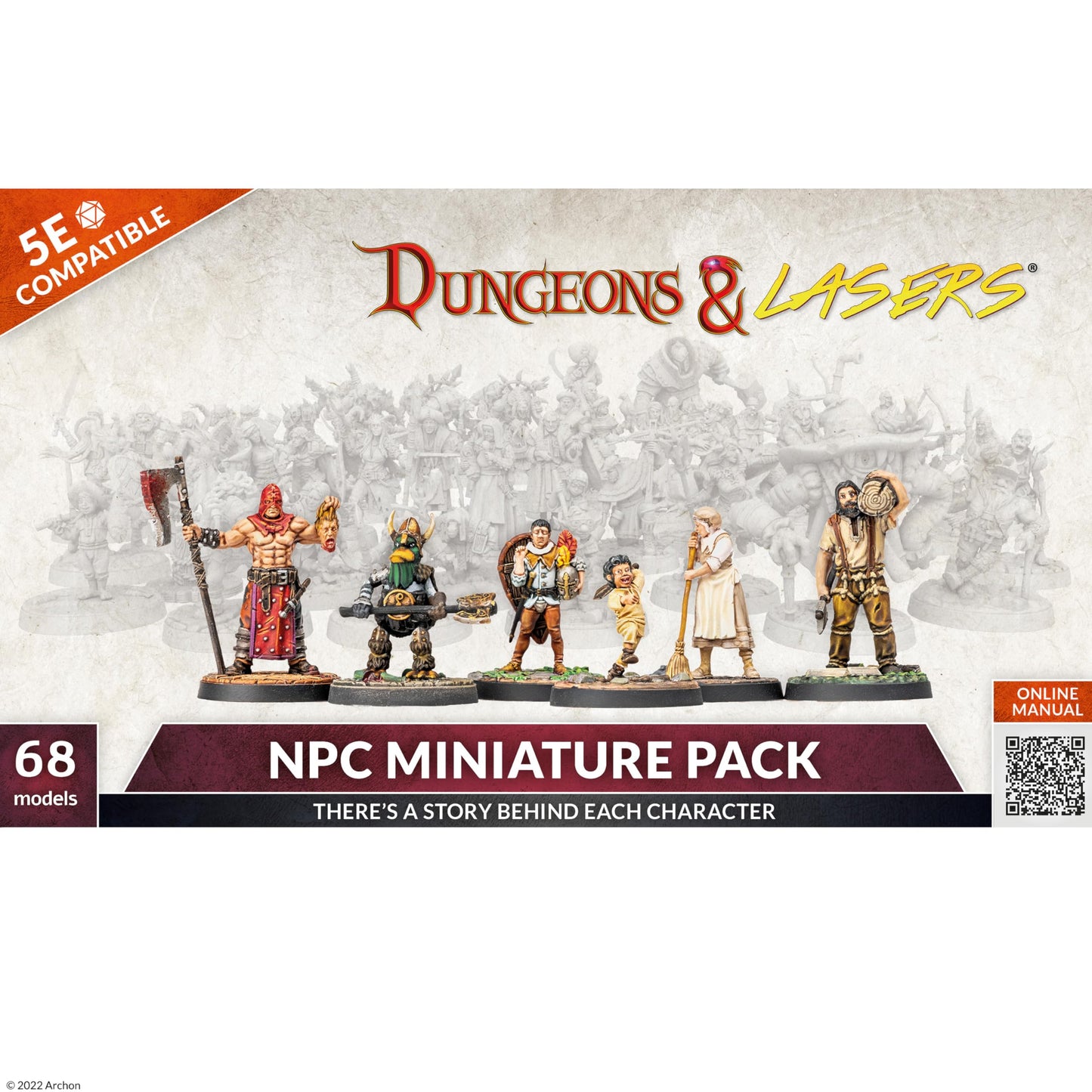 Dungeons & Lasers NPC DND Miniatures Pack — 68 Figures, 28mm, Scenic Bases