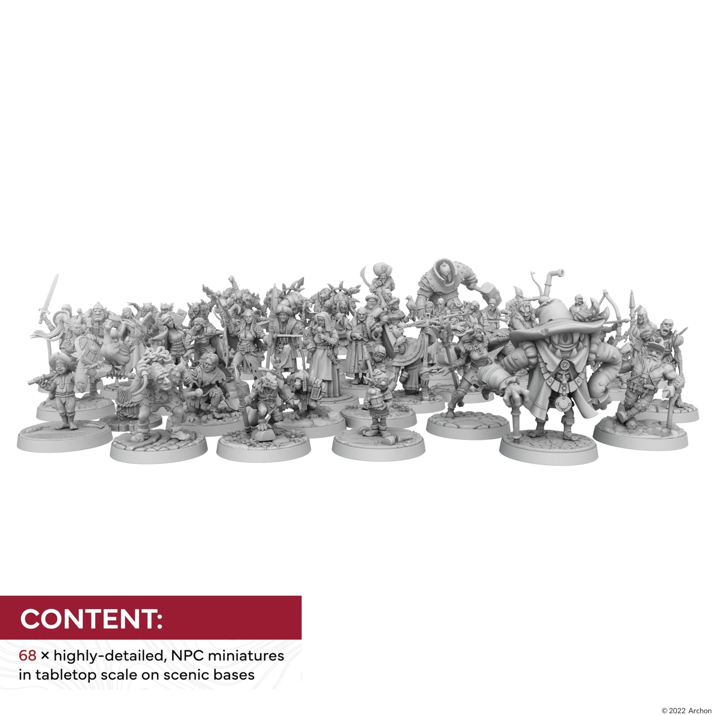 Dungeons & Lasers NPC DND Miniatures Pack — 68 Figures, 28mm, Scenic Bases