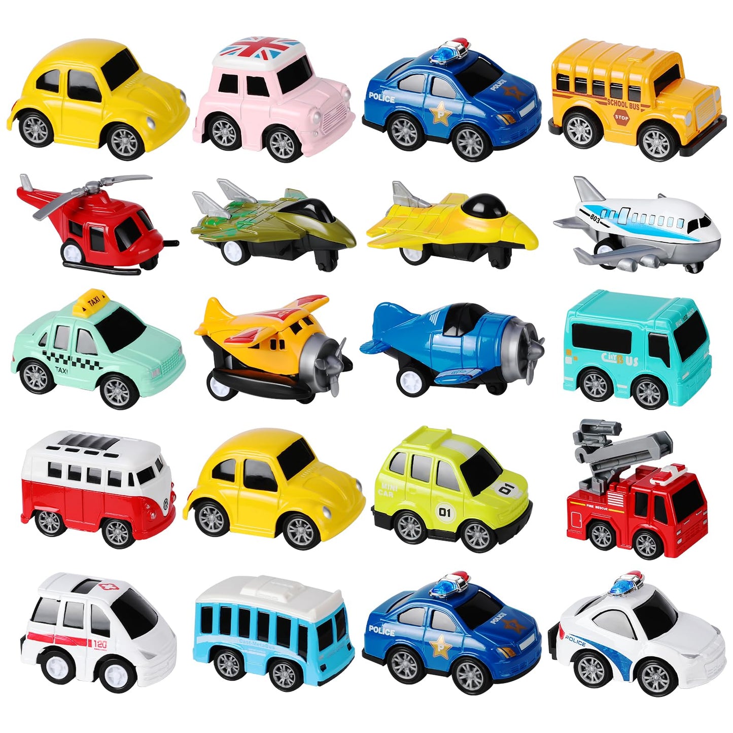 DUNRIOG 18-Pack Pull Back Cars & Airplanes – Mini Die-Cast Toys for Kids