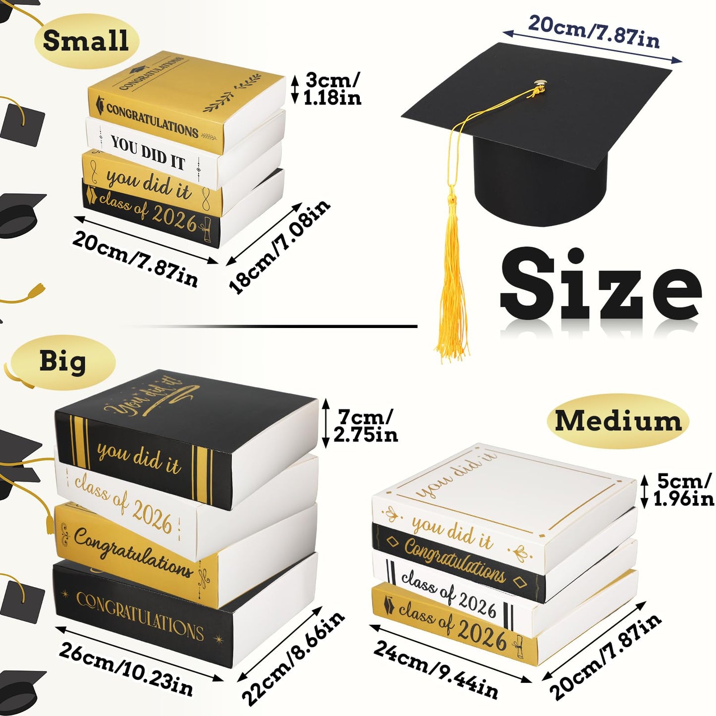 Dunzoom Class of 2026 Graduation Centerpieces – Cap & Book Stack Set (Gold)