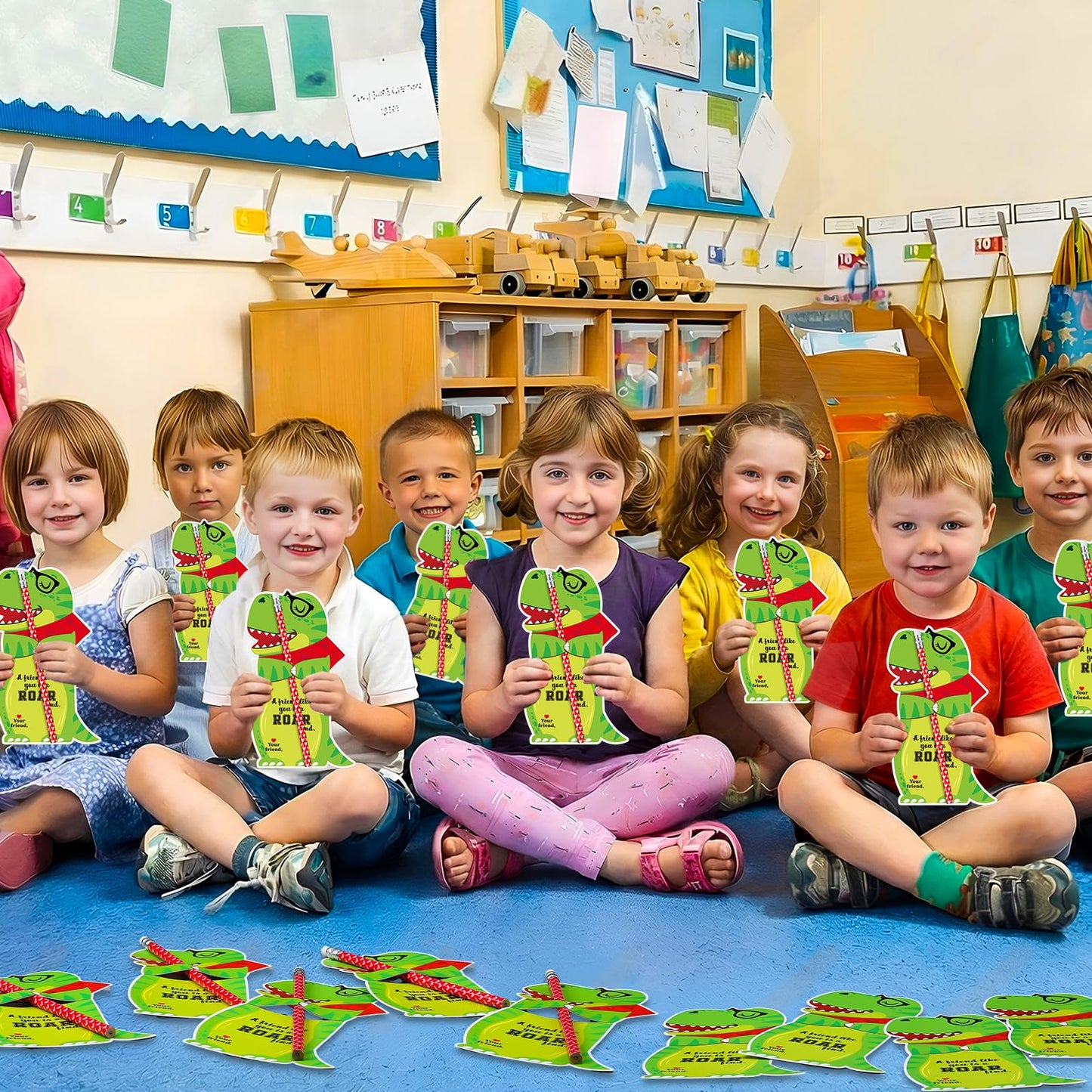 Dunzoom 36 Sets Dinosaur Valentine Cards & Heart Pencils – Classroom Gifts & Party Favors