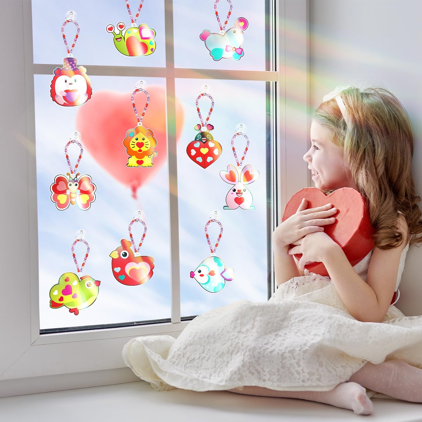 Dunzoom 30 Pack Valentine Suncatcher Craft Kits – Classroom Exchange DIY Pink Heart Art Set