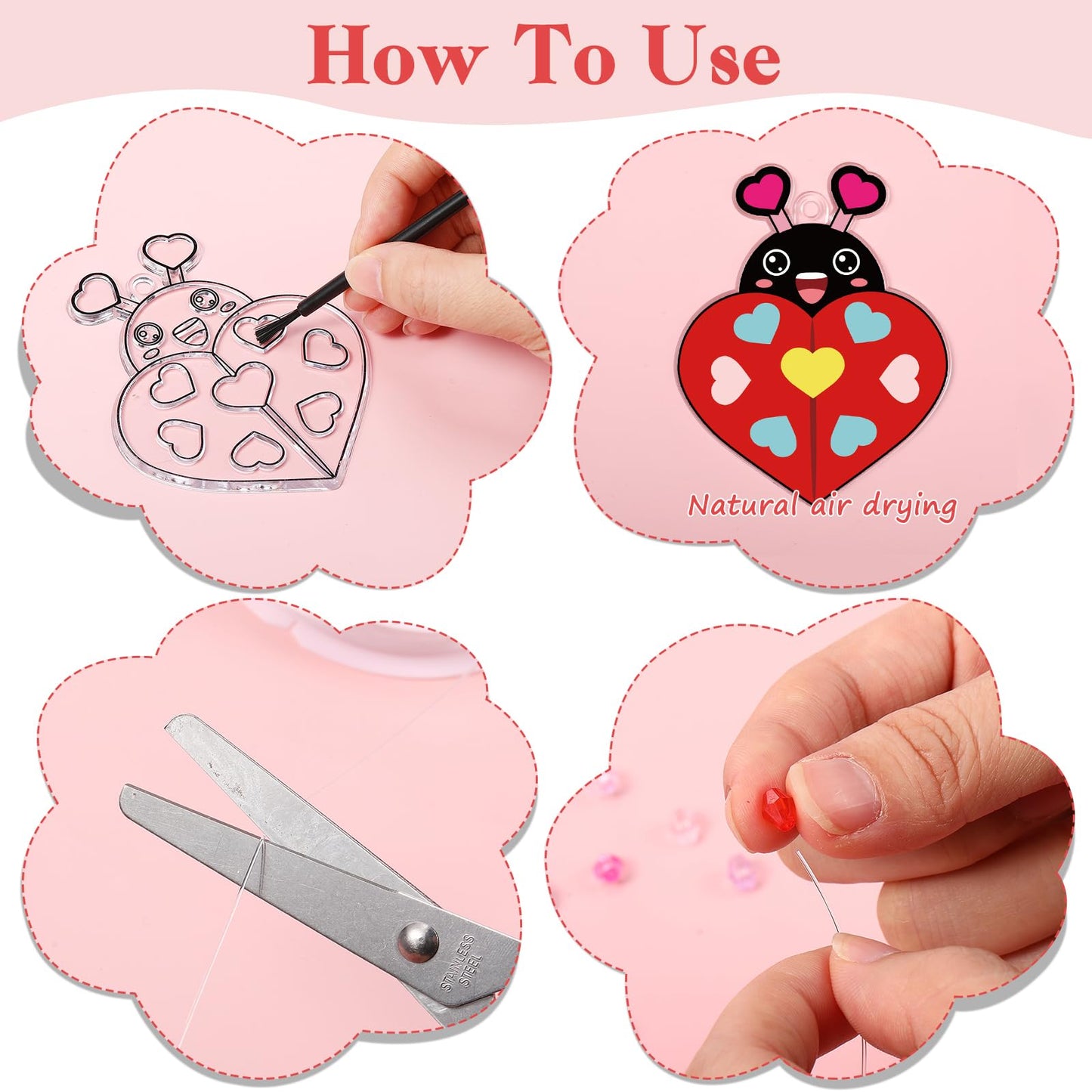 Dunzoom 30 Pack Valentine Suncatcher Craft Kits – Classroom Exchange DIY Pink Heart Art Set