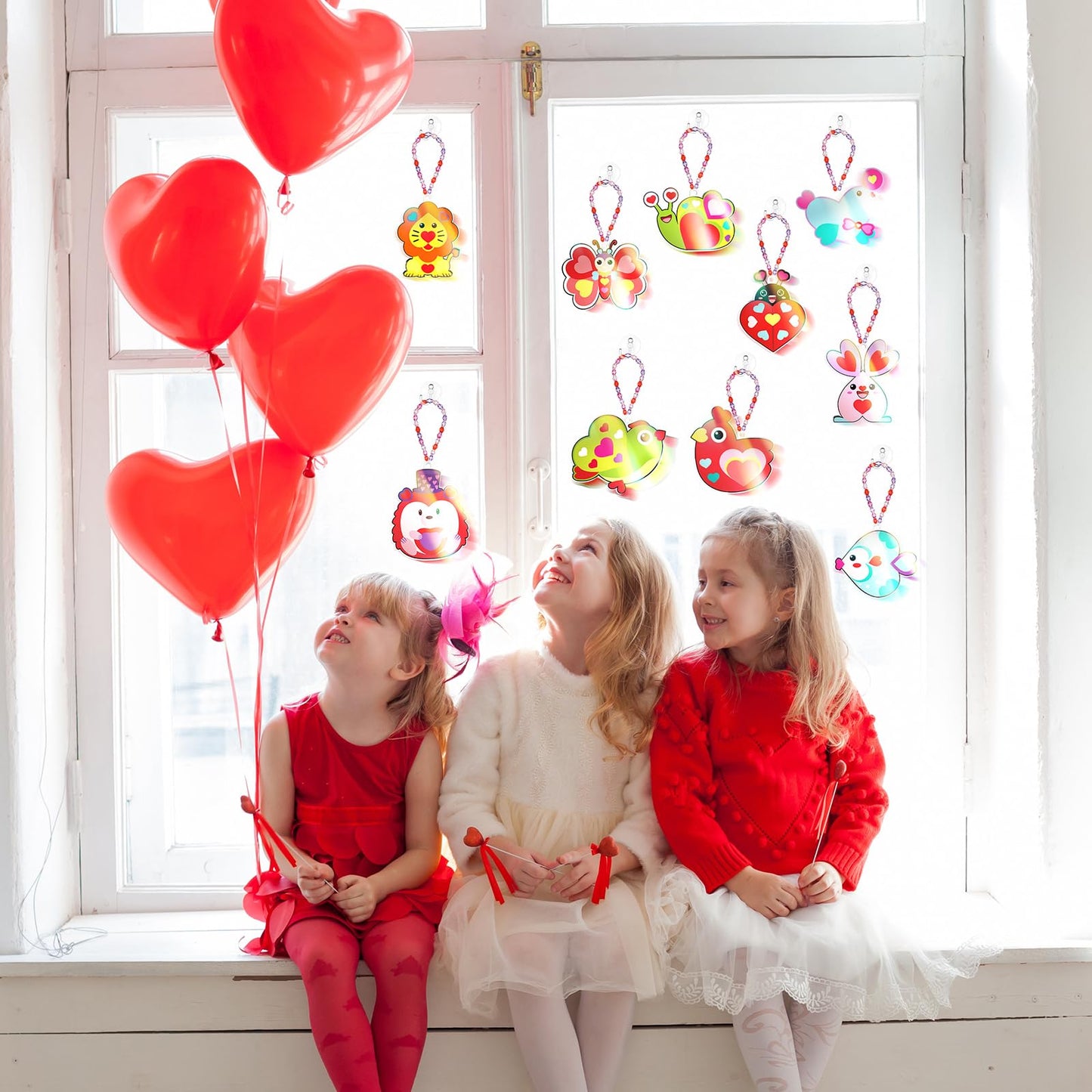Dunzoom 30 Pack Valentine Suncatcher Craft Kits – Classroom Exchange DIY Pink Heart Art Set