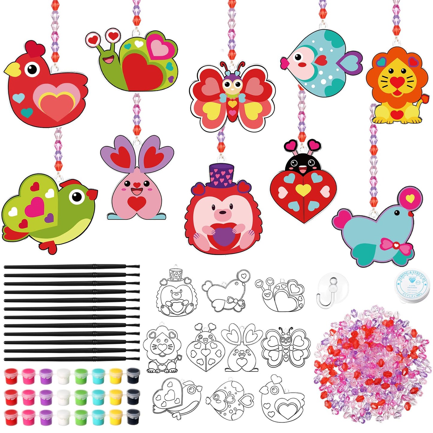 Dunzoom 30 Pack Valentine Suncatcher Craft Kits – Classroom Exchange DIY Pink Heart Art Set