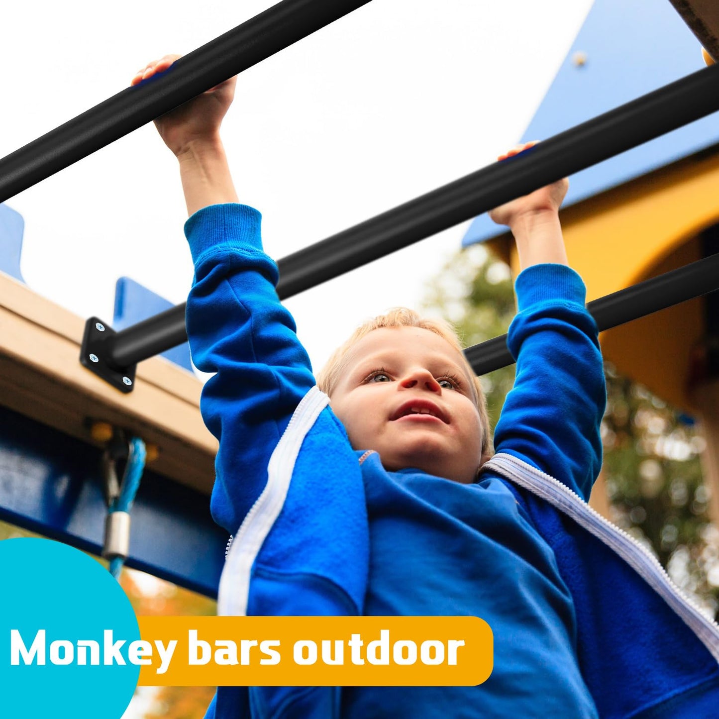 Dunzy 12-Pack Steel Monkey Bars for Swing Sets – 16.5-Inch Black with Screws & Mounting Plates