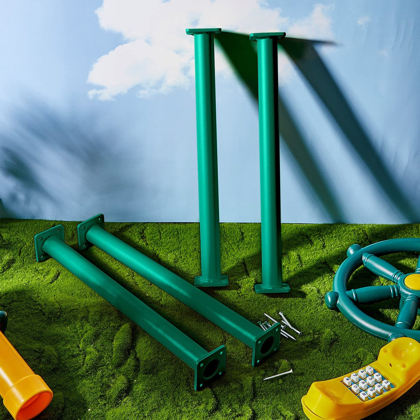 Dunzy 12 Pack Monkey Bars – 16.5-Inch Green Steel Playset Rungs & Hardware Kit