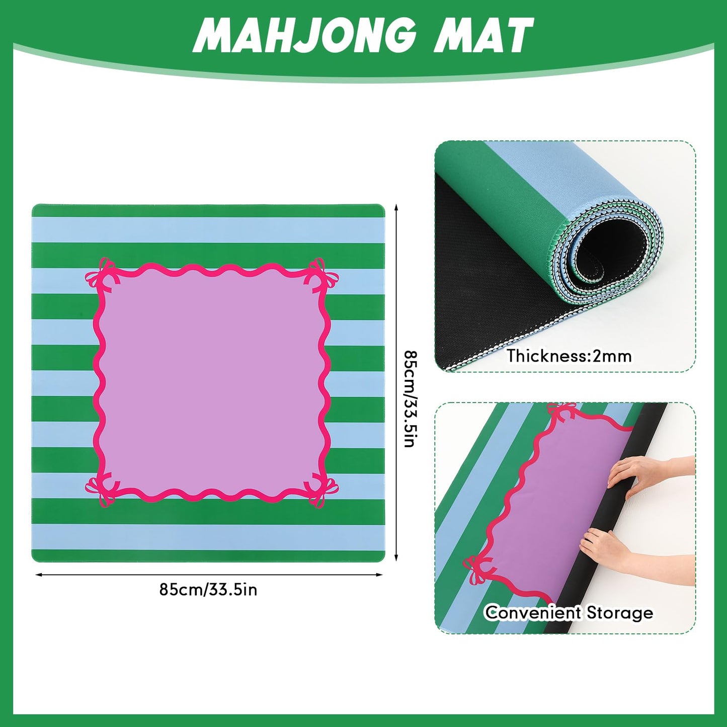 Dunzy 33x33 Mahjong Mat with Carrying Bag – Non-Slip, Noise-Reducing Rubber Table Cover (Purple)