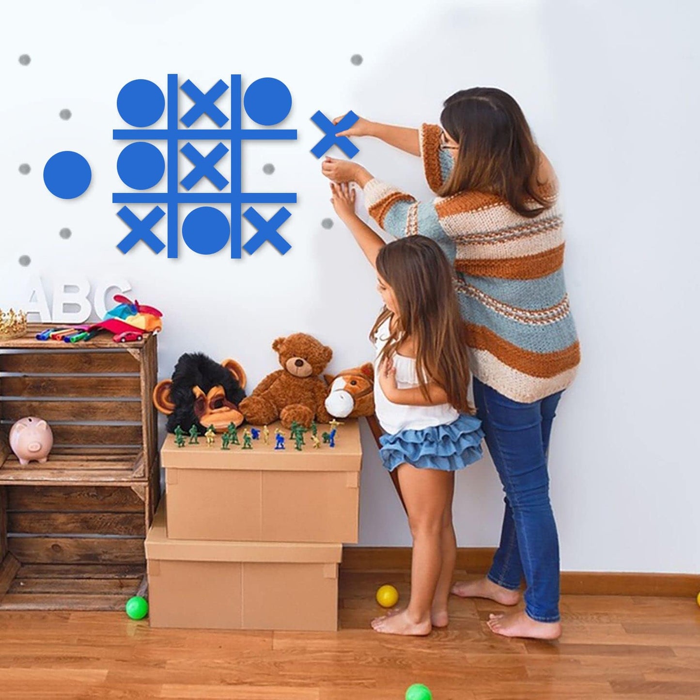 DUOLIYBC Magnetic Tic Tac Toe Wall-Mount Game – Blue | Modern Decor & Family Fun