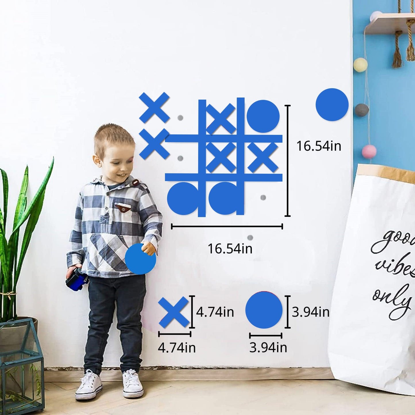 DUOLIYBC Magnetic Tic Tac Toe Wall-Mount Game – Blue | Modern Decor & Family Fun