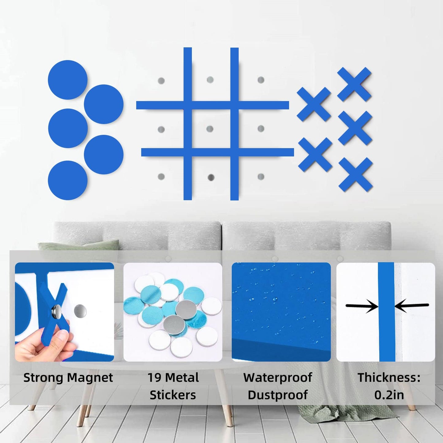 DUOLIYBC Magnetic Tic Tac Toe Wall-Mount Game – Blue | Modern Decor & Family Fun