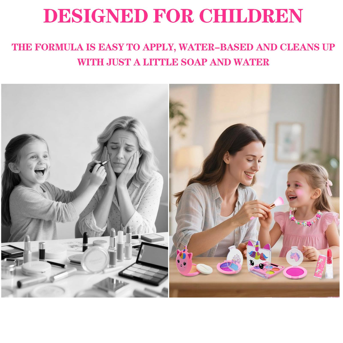 DUOROUBAO Kids Real Makeup Kit with Unicorn Pouch – 16Pcs Washable Non-Toxic Toy Makeup