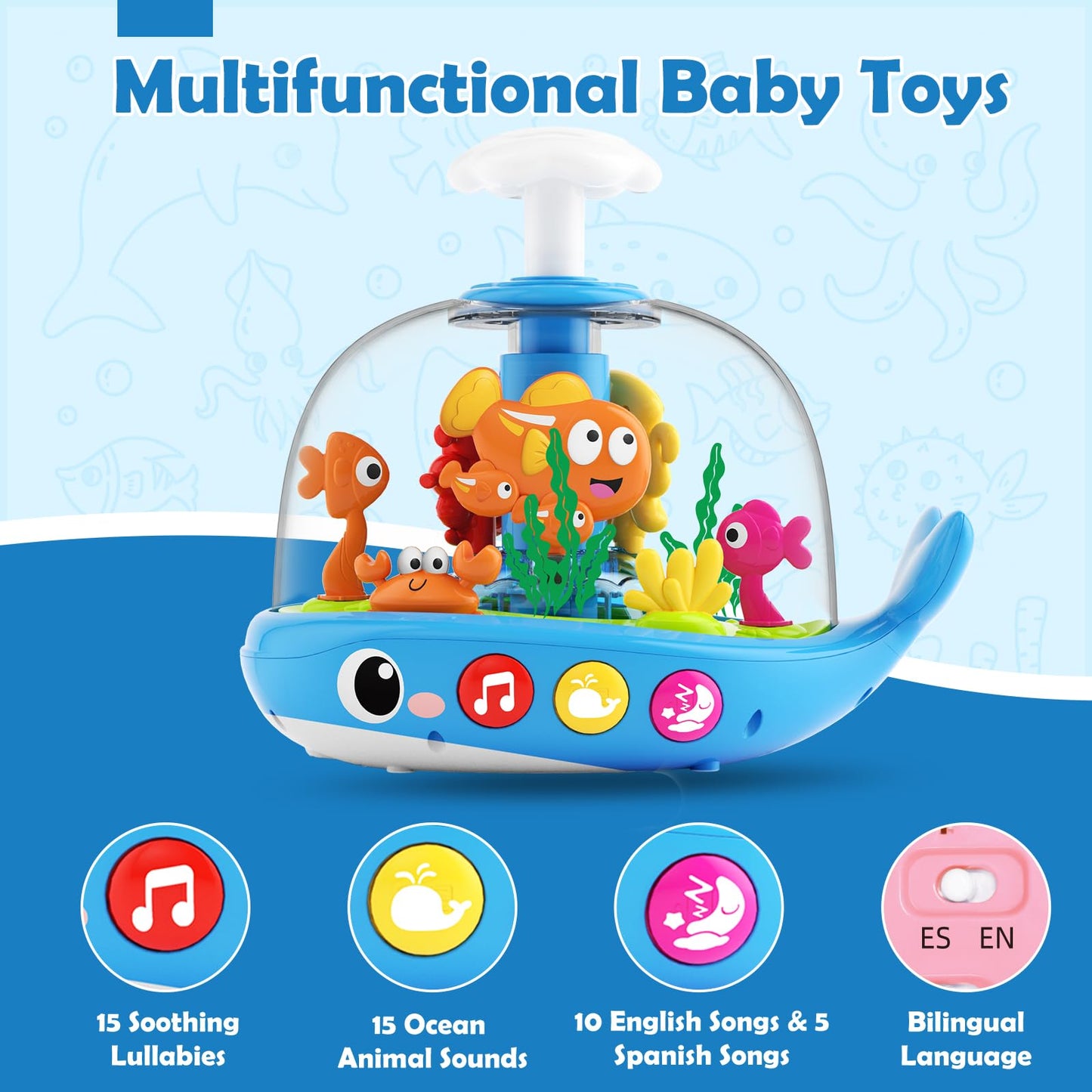DUPHLAGT Baby Toys 6-12 Months — Bilingual Light-Up Aquarium Musical Toy