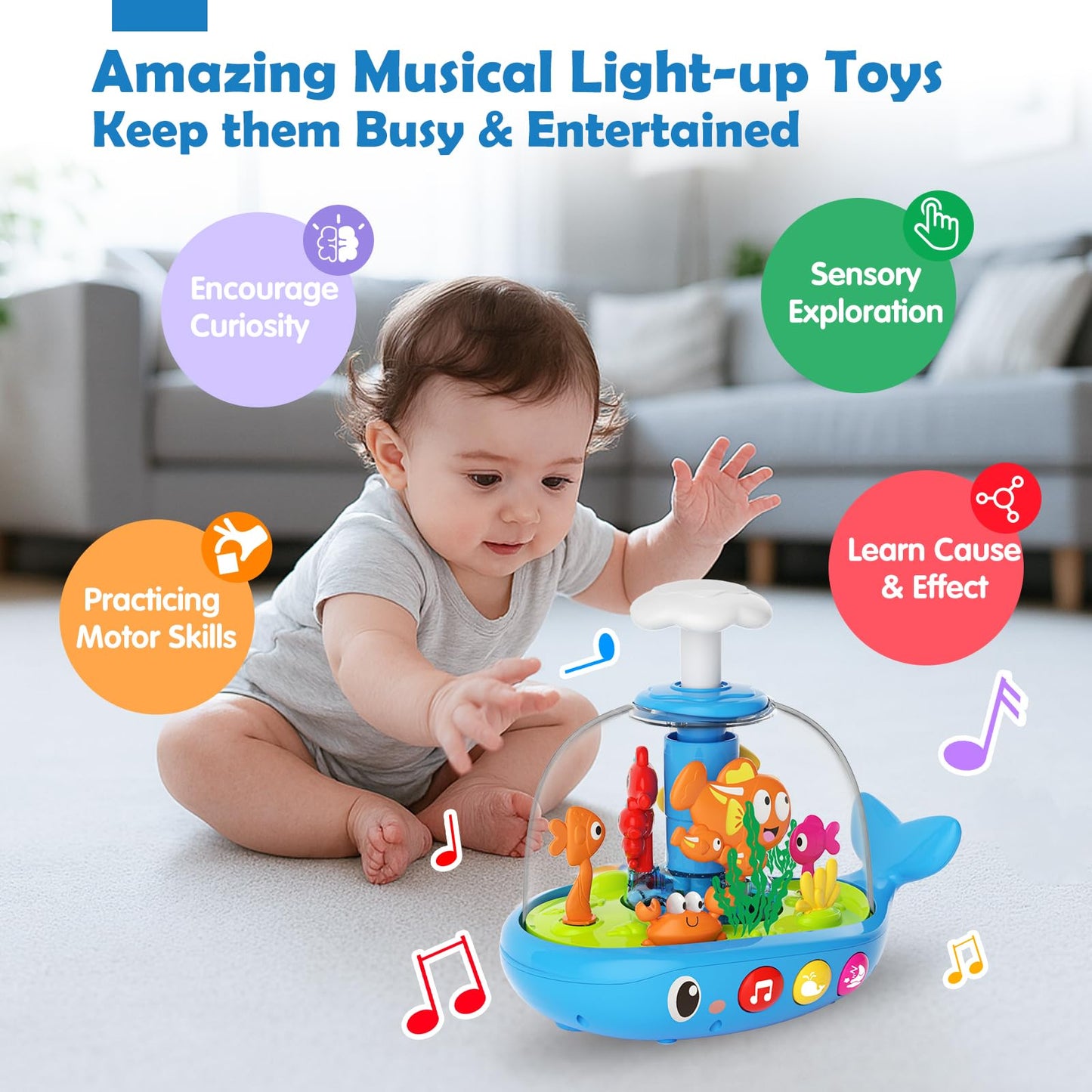 DUPHLAGT Baby Toys 6-12 Months — Bilingual Light-Up Aquarium Musical Toy