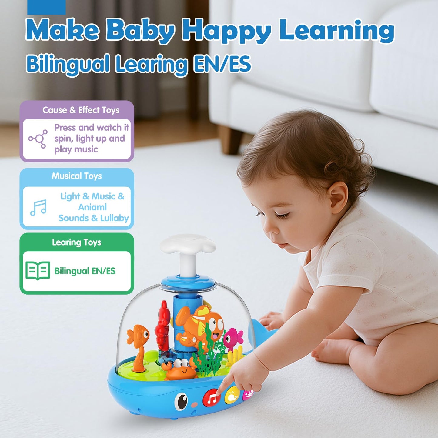 DUPHLAGT Baby Toys 6-12 Months — Bilingual Light-Up Aquarium Musical Toy