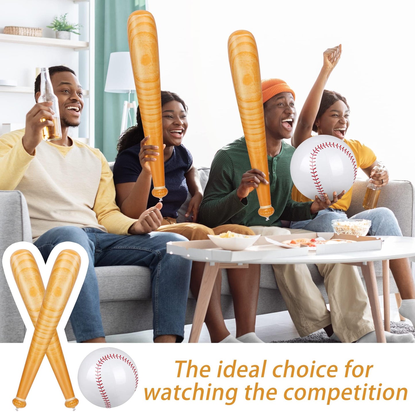 Durony 5-Piece Inflatable Baseball Set – 2 Bats + 3 Balls for Beach & Pool Parties