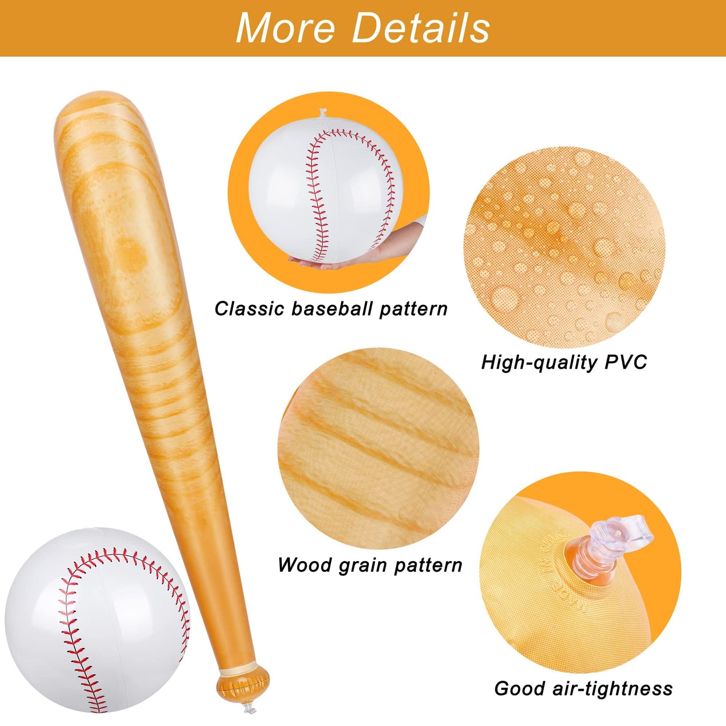 Durony 5-Piece Inflatable Baseball Set – 2 Bats + 3 Balls for Beach & Pool Parties