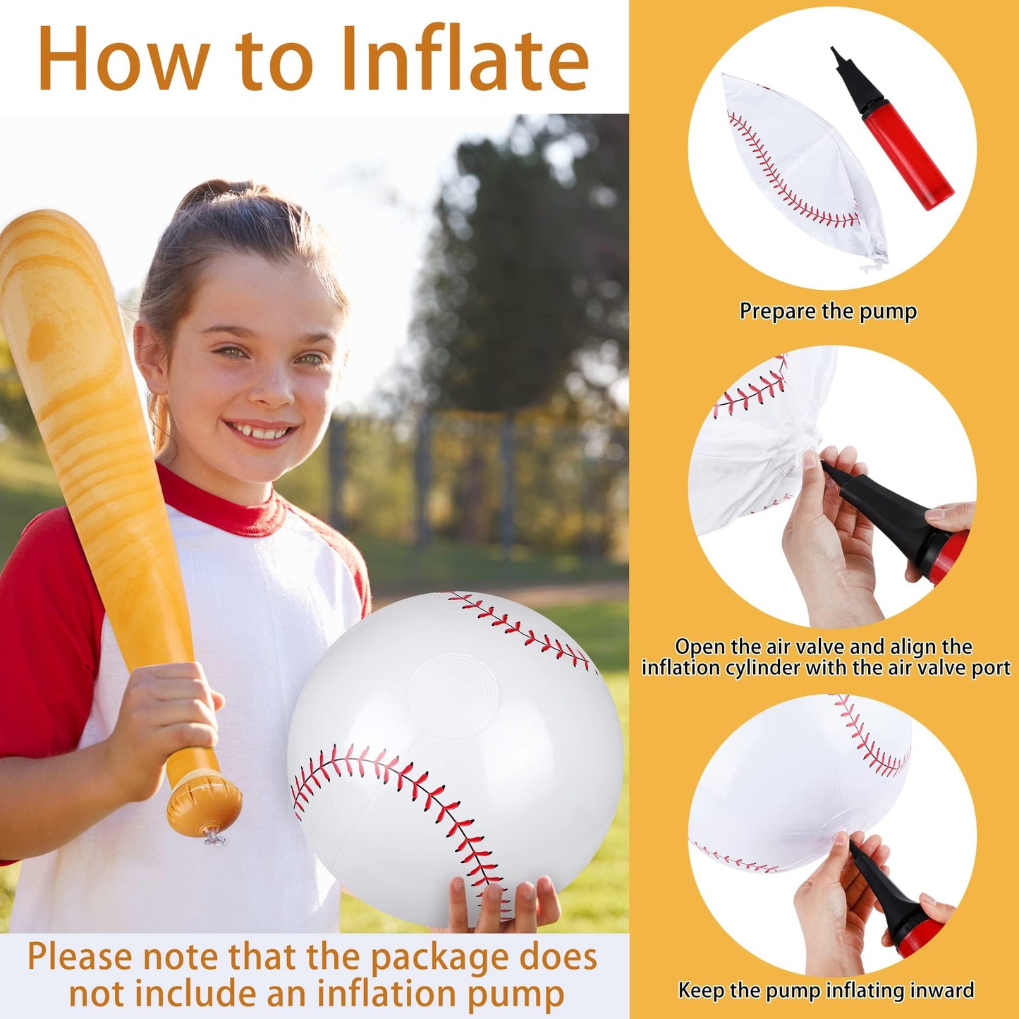 Durony 5-Piece Inflatable Baseball Set – 2 Bats + 3 Balls for Beach & Pool Parties
