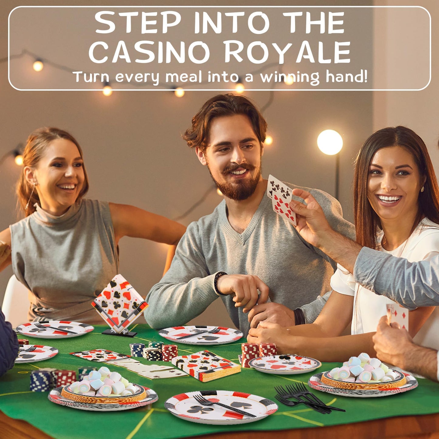 Durony 96-Piece Casino Theme Party Supplies – Plates, Napkins & Forks for Vegas-Style Events