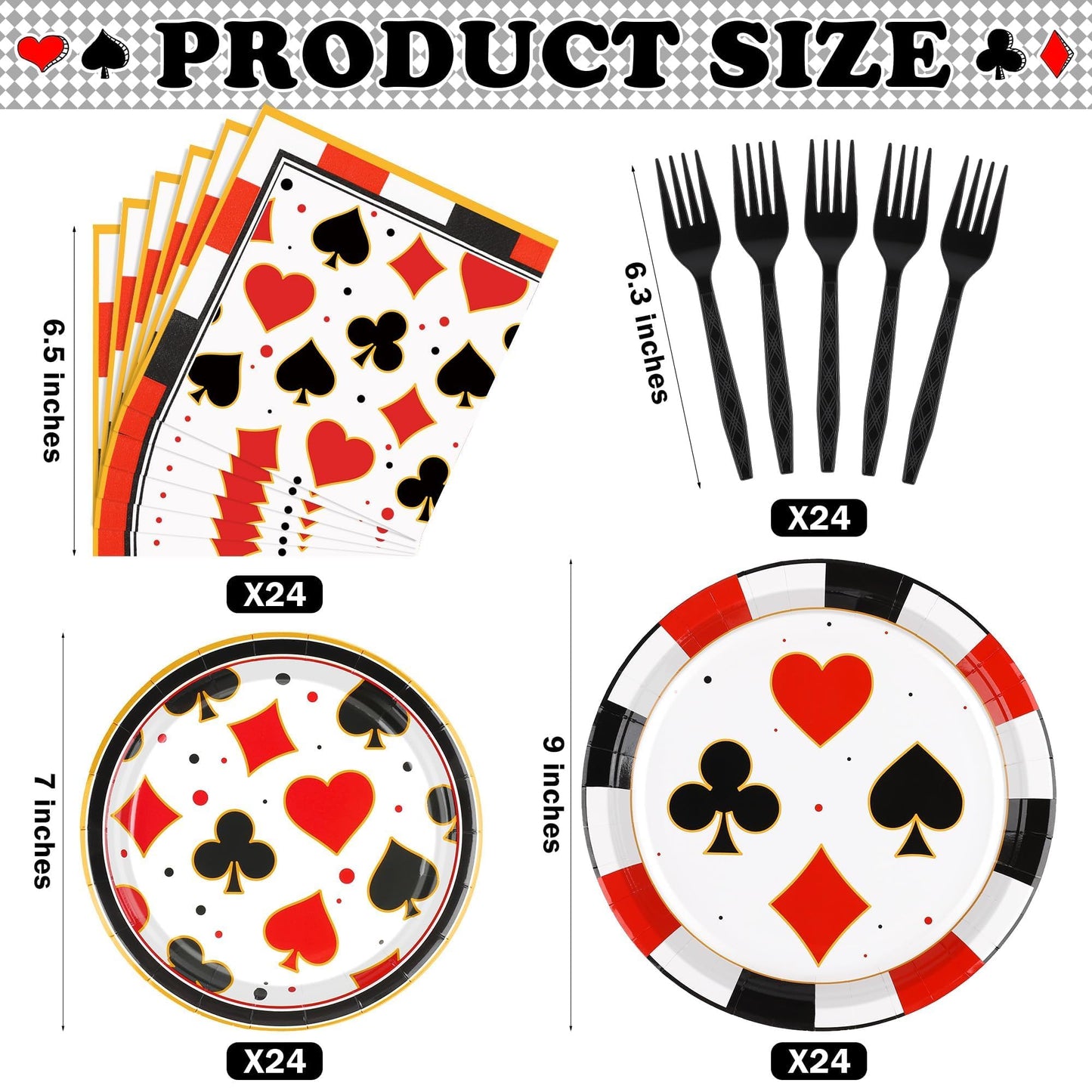 Durony 96-Piece Casino Theme Party Supplies – Plates, Napkins & Forks for Vegas-Style Events