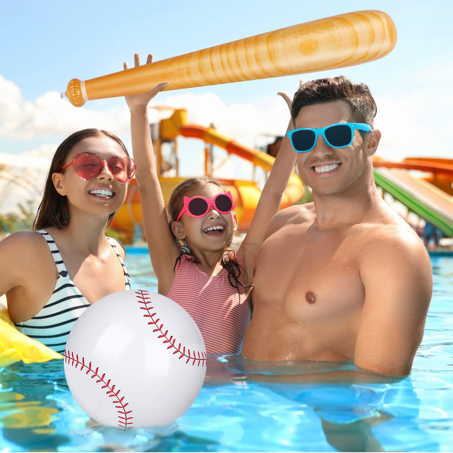 Durony 5-Piece Inflatable Baseball Set – 2 Bats + 3 Balls for Beach & Pool Parties