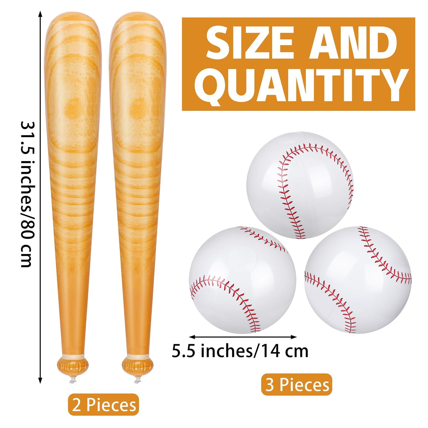 Durony 5-Piece Inflatable Baseball Set – 2 Bats + 3 Balls for Beach & Pool Parties