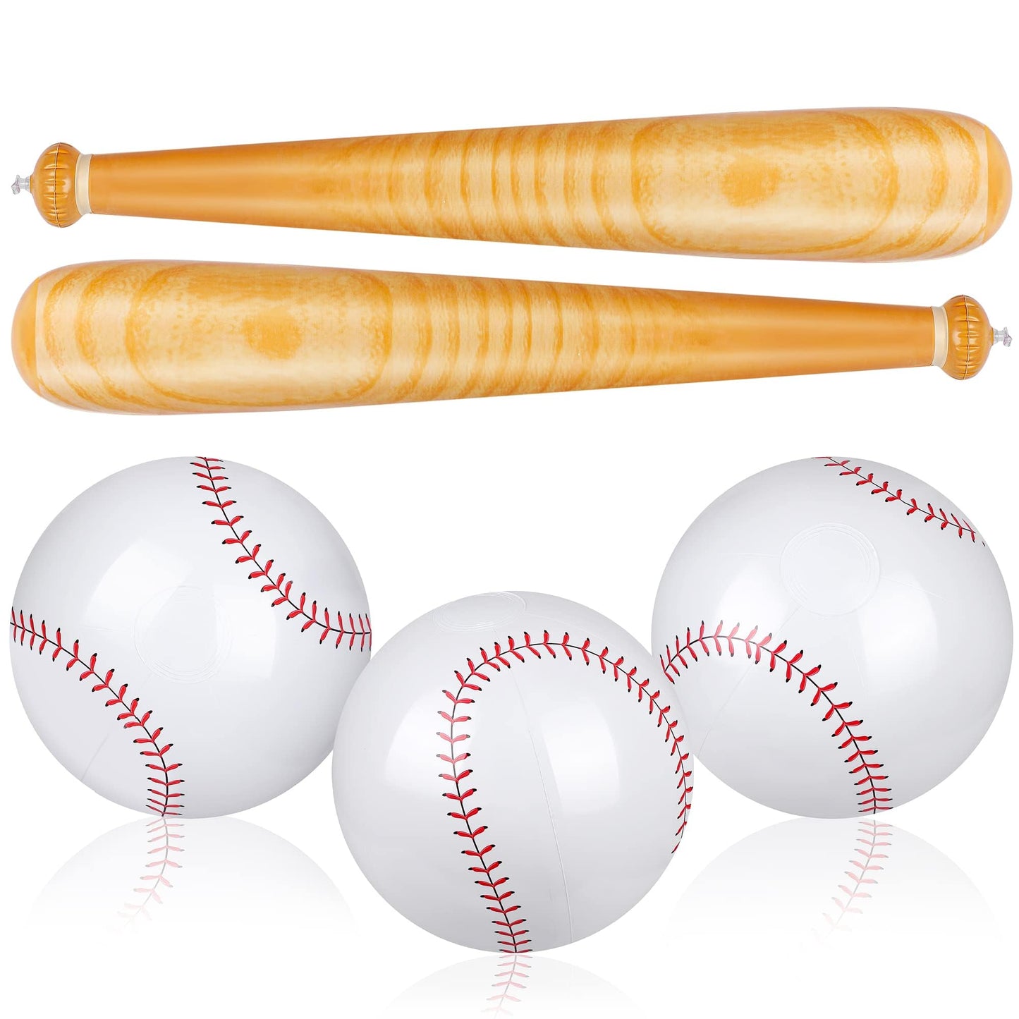 Durony 5-Piece Inflatable Baseball Set – 2 Bats + 3 Balls for Beach & Pool Parties