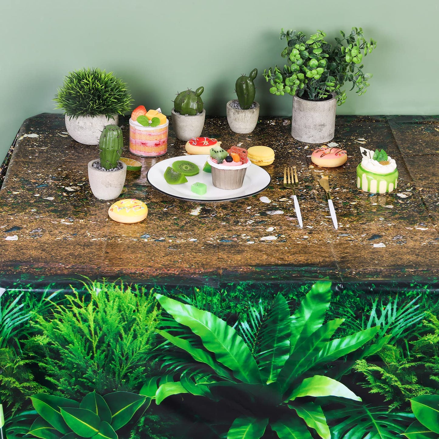 durony 2 Pieces Forest Path Tablecloth – Waterproof Safari Jungle Table Cover 108x54 Inch