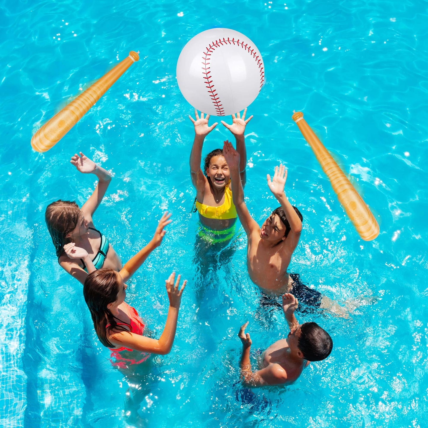 Durony 5-Piece Inflatable Baseball Set – 2 Bats + 3 Balls for Beach & Pool Parties
