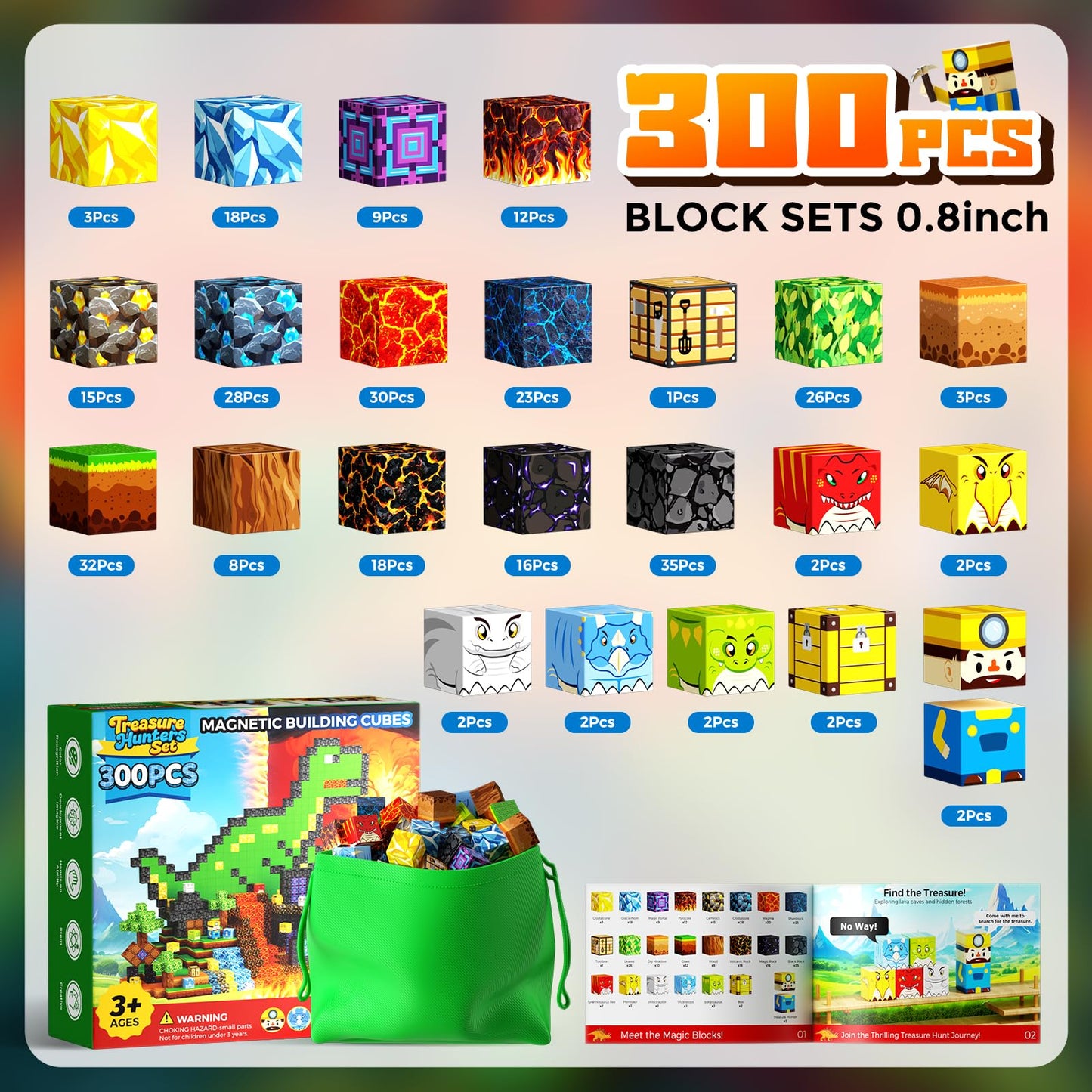 DUSFAN 300PCS Magnetic Blocks – 0.8in Building Cubes for STEM Play, Ages 3-12