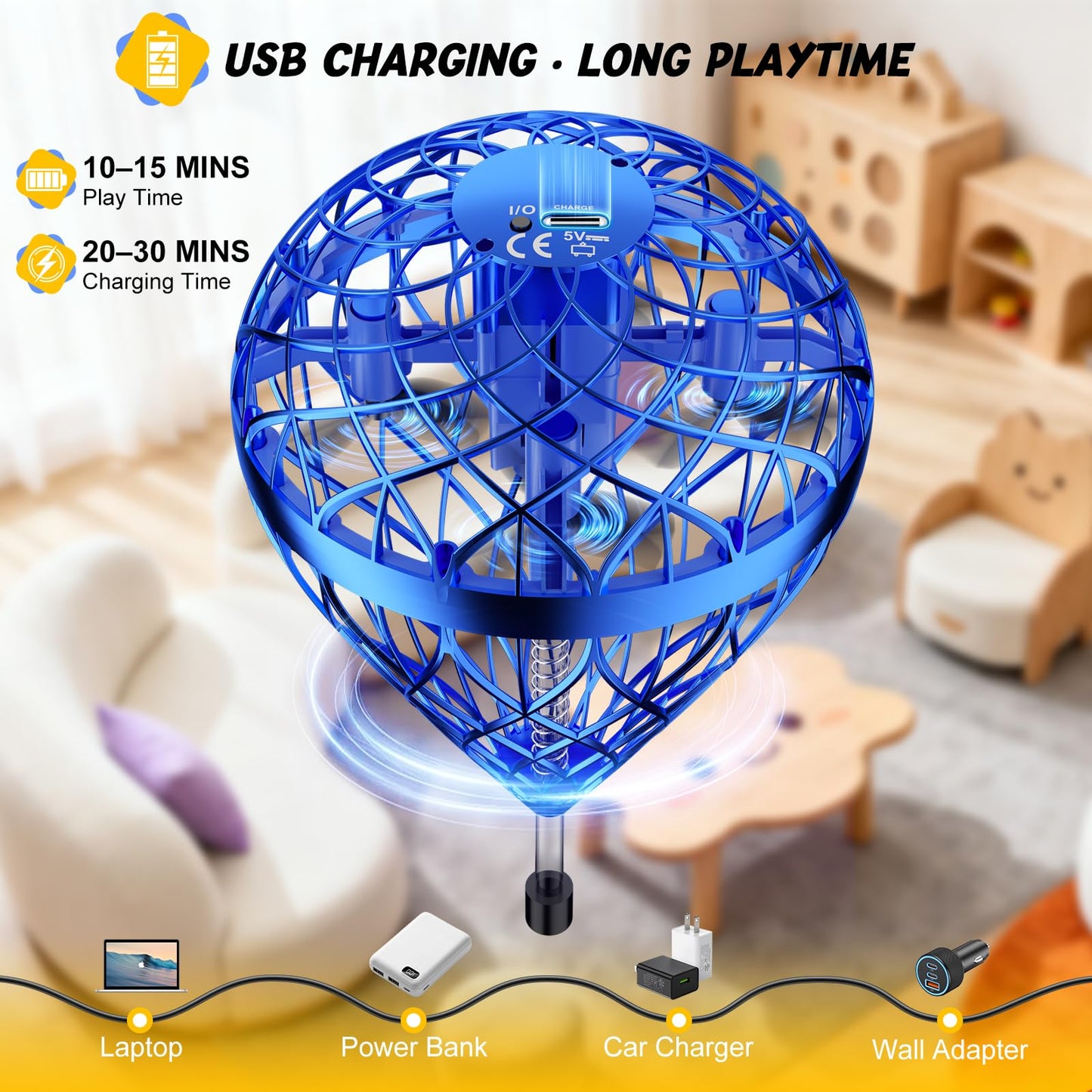 DUSFAN 2025 AI Flying Orb Ball Toy – Galactic Fidget Spinner & Mini Drone for Kids
