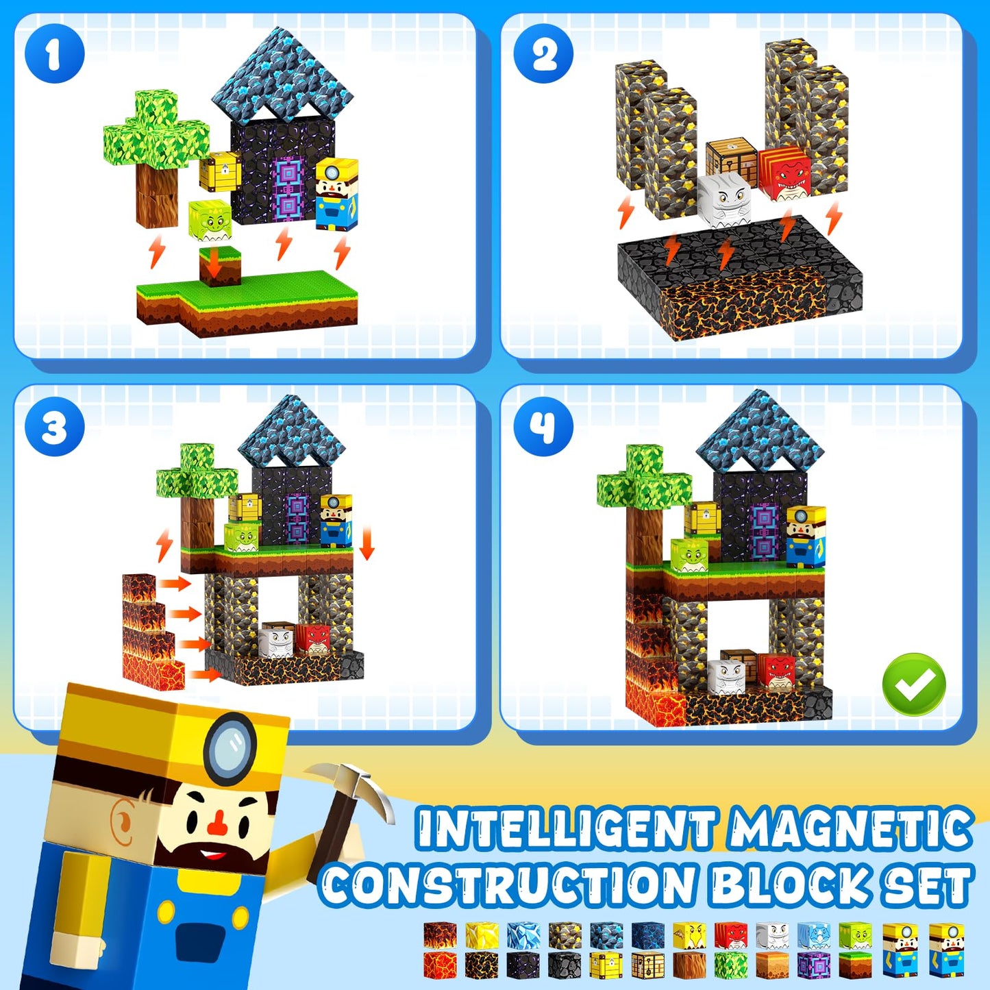 DUSFAN 300PCS Magnetic Blocks – 0.8in Building Cubes for STEM Play, Ages 3-12