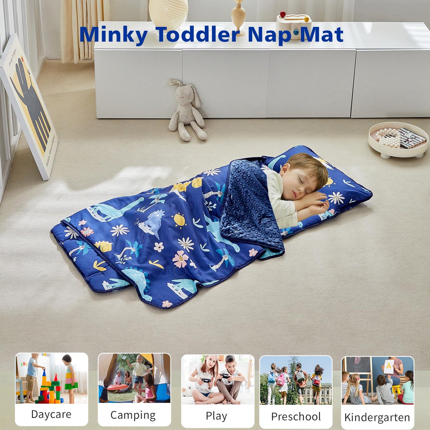 DuShow Toddler Nap Mat with Pillow and Fleece Blanket – Ultra-Soft Portable Sleep Mat