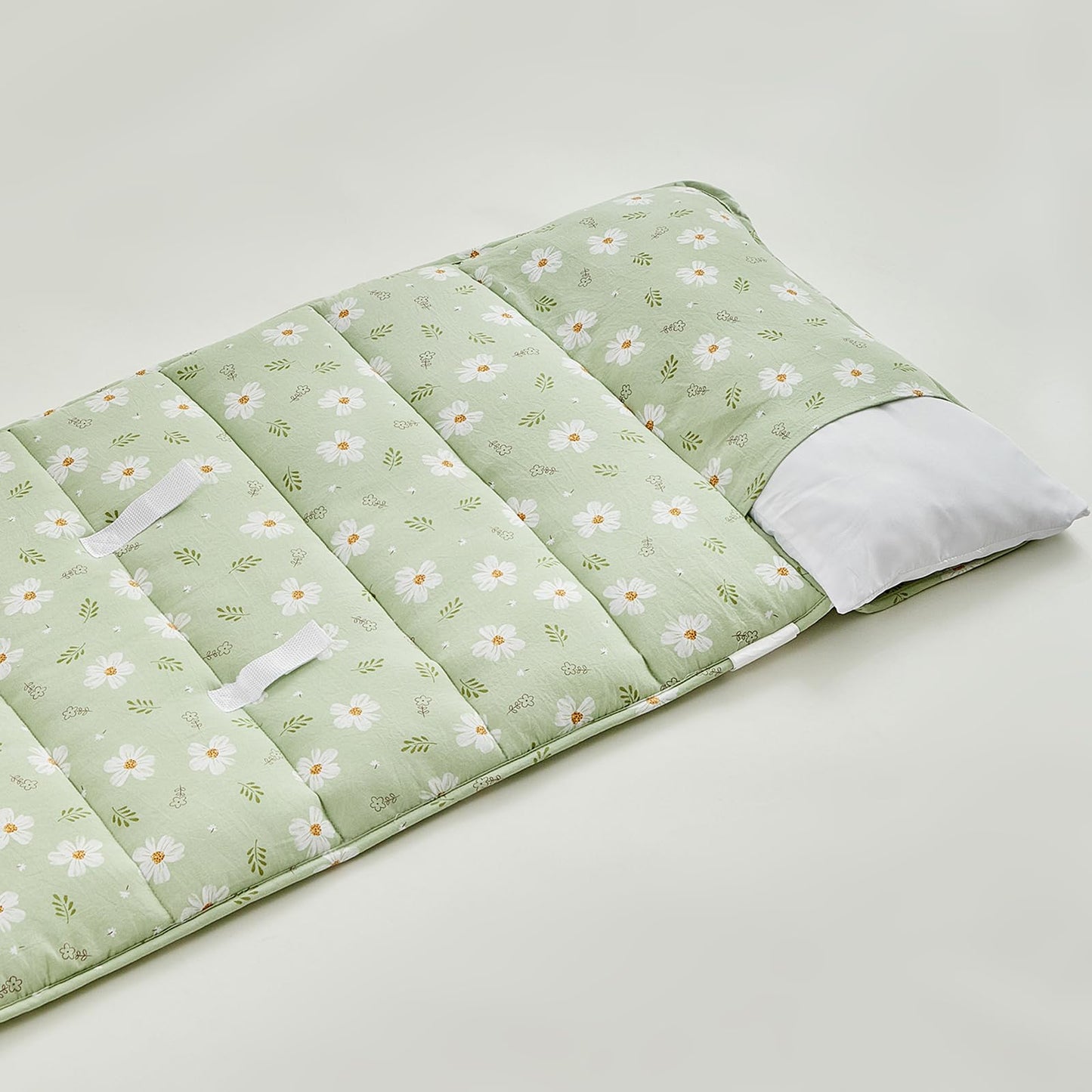 DuShow Toddler Nap Mat with Pillow & Blanket - Green Floral, 53x21 in (Ages 3-6)