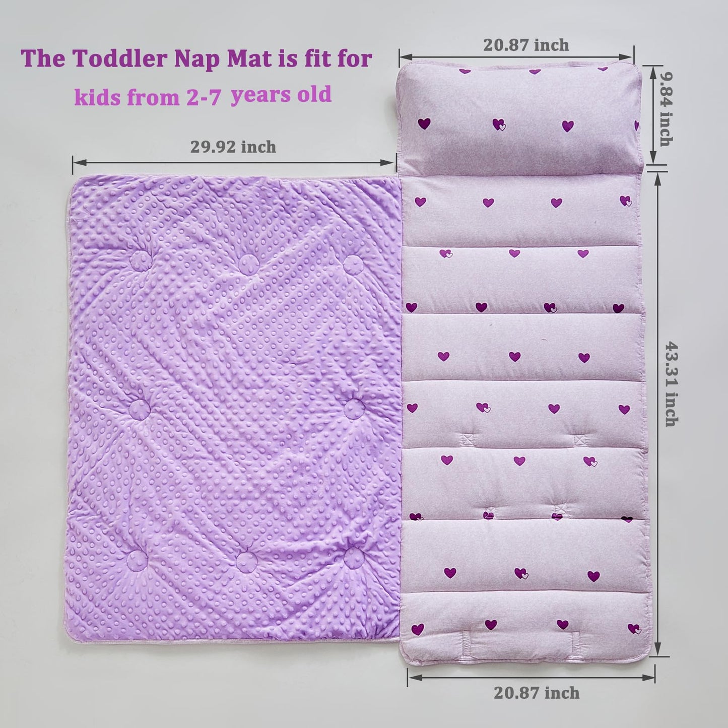DuShow Toddler Nap Mat with Pillow & Blanket – Purple Heart Slumber Bag for Girls