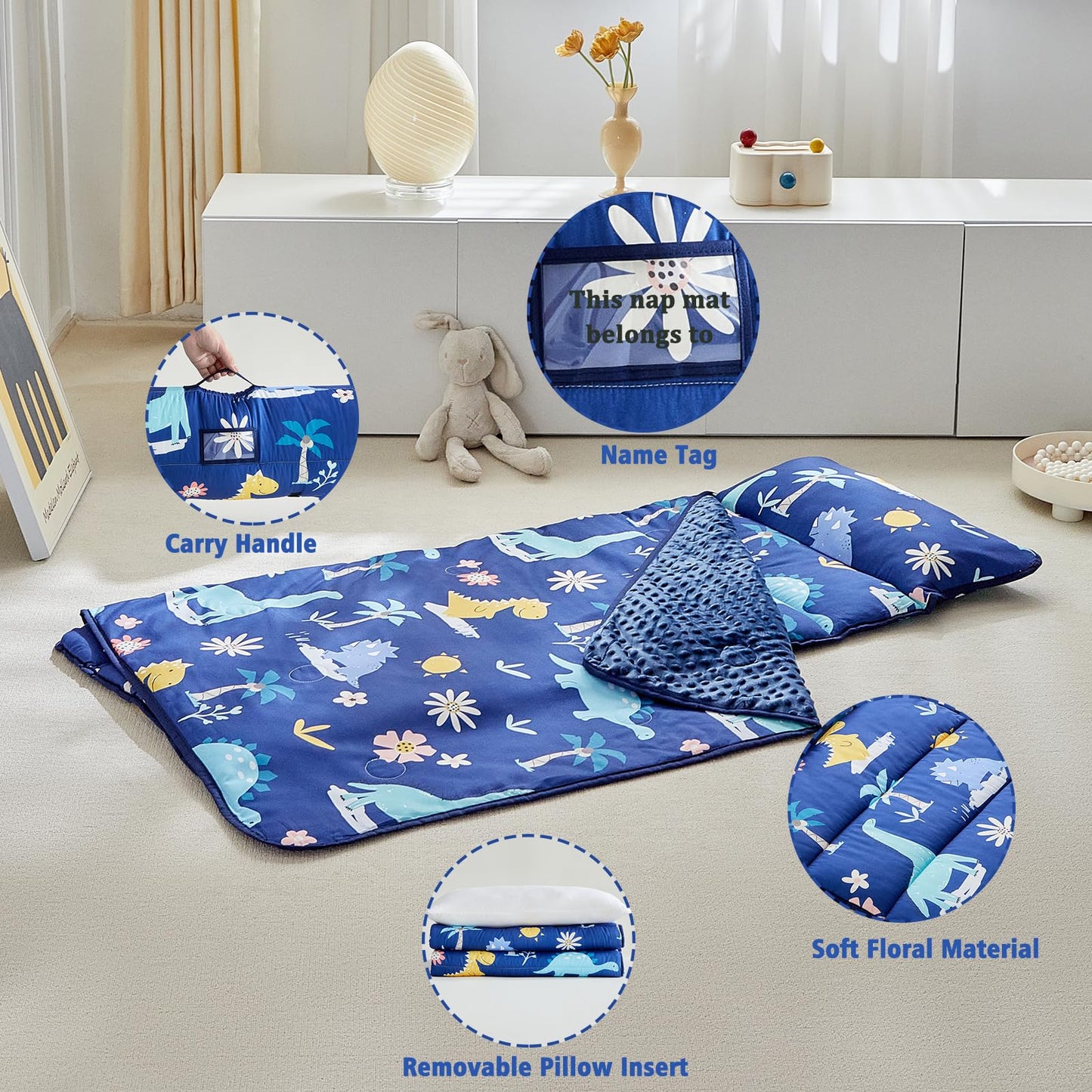 DuShow Toddler Nap Mat with Pillow and Fleece Blanket – Ultra-Soft Portable Sleep Mat