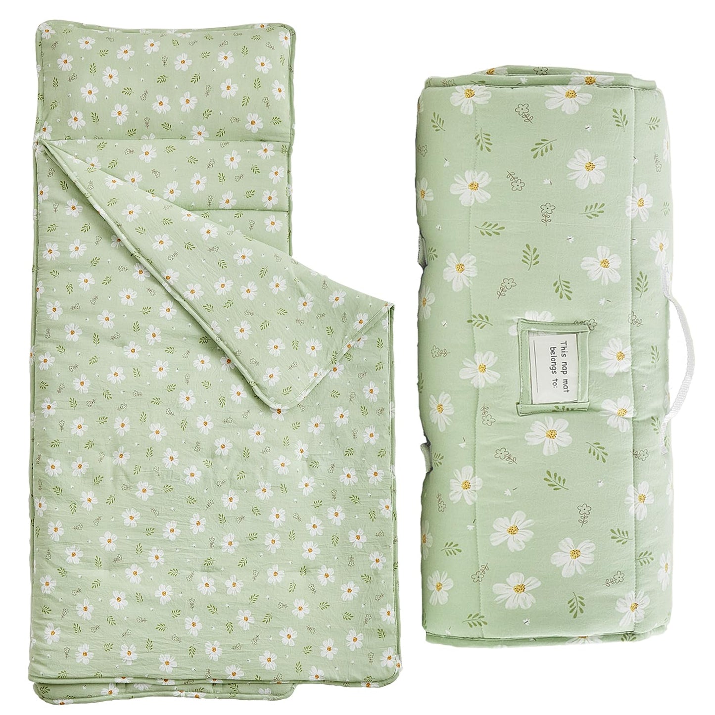 DuShow Toddler Nap Mat with Pillow & Blanket - Green Floral, 53x21 in (Ages 3-6)