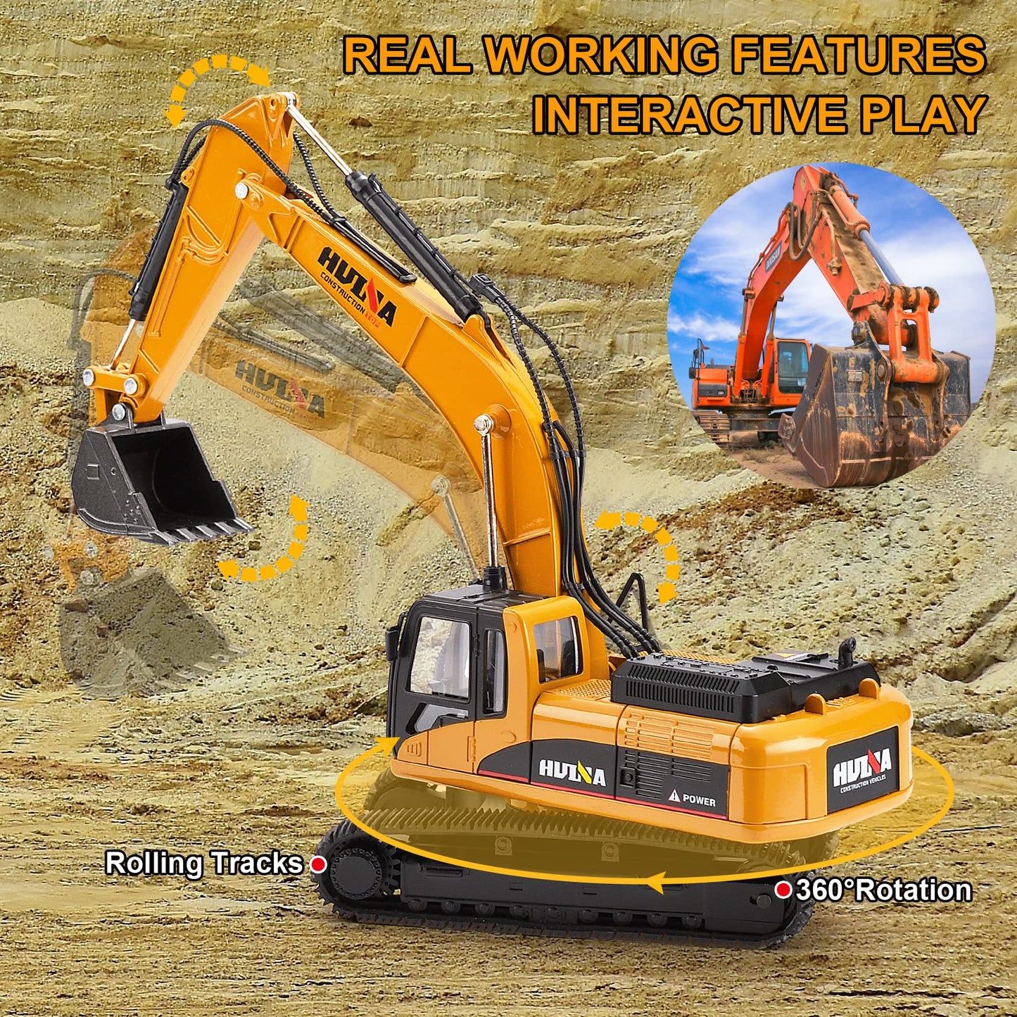 Duturpo 1/40 Scale Metal Excavator Toy – Diecast Construction Digger for Boys & Kids