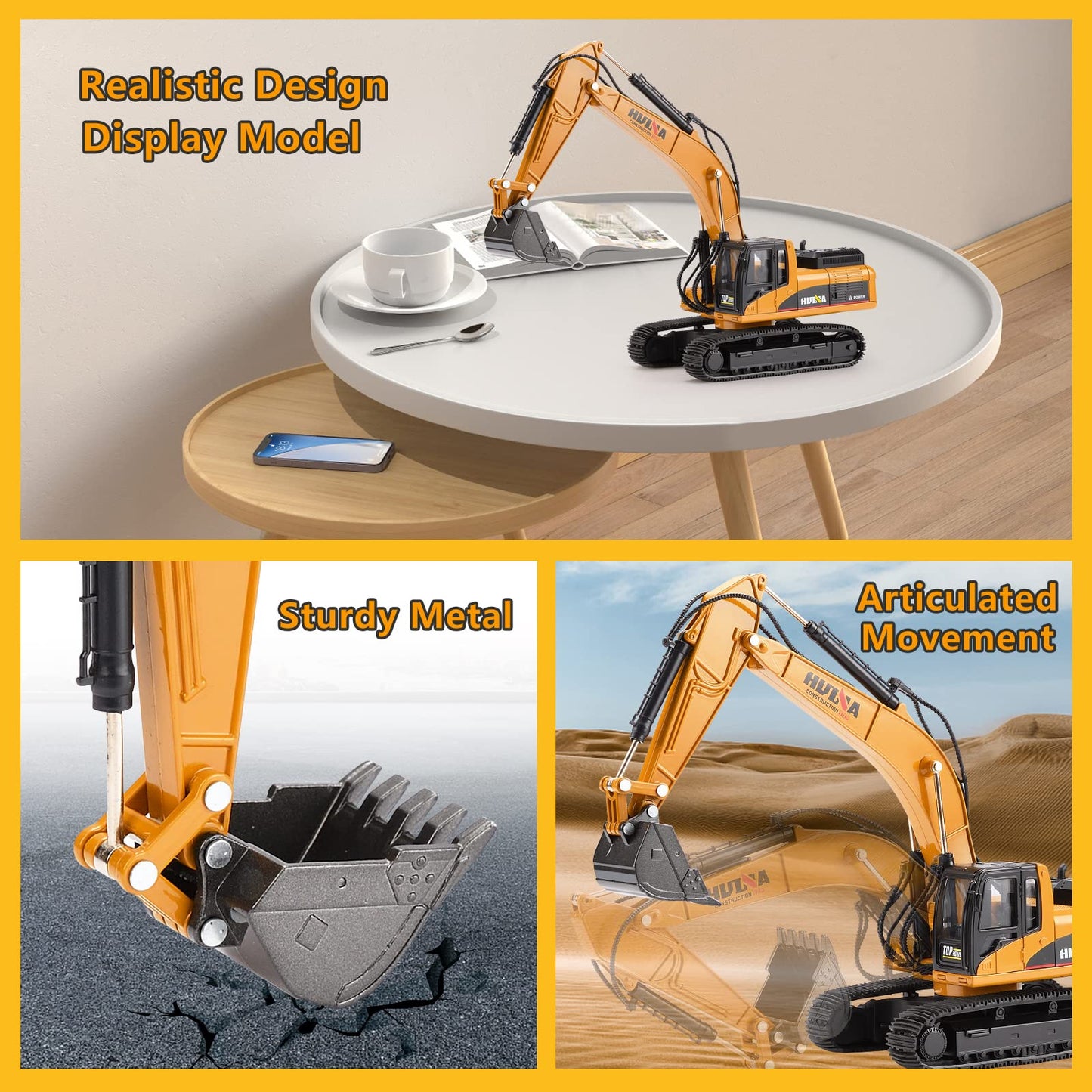 Duturpo 1/40 Scale Metal Excavator Toy – Diecast Construction Digger for Boys & Kids