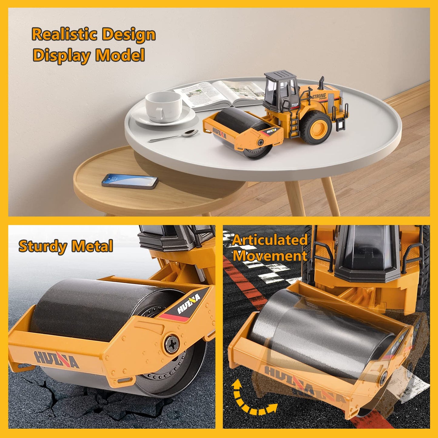 Duturpo 1/40 Scale Metal Road Roller Toy – Diecast Construction Vehicle for Kids
