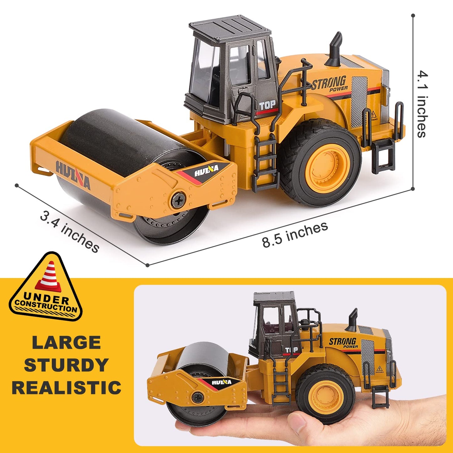 Duturpo 1/40 Scale Metal Road Roller Toy – Diecast Construction Vehicle for Kids