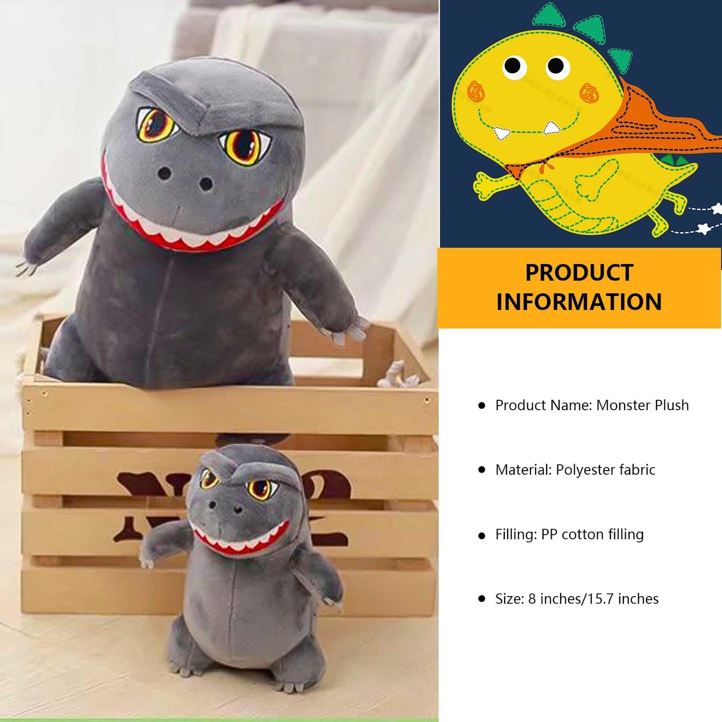 DUUGER Dinosaur Monster Plush Toy – Cartoon Creature Stuffed Animal for Kids & Fans