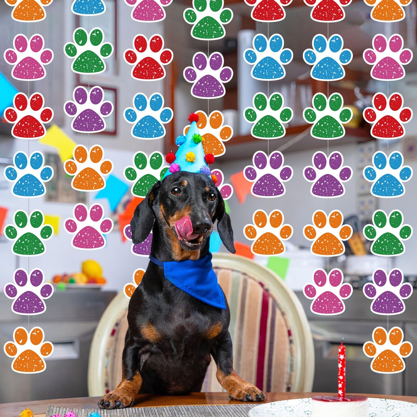 Duraaamo 8-Pack Paw Print Paper Garland for Birthday & Baby Shower
