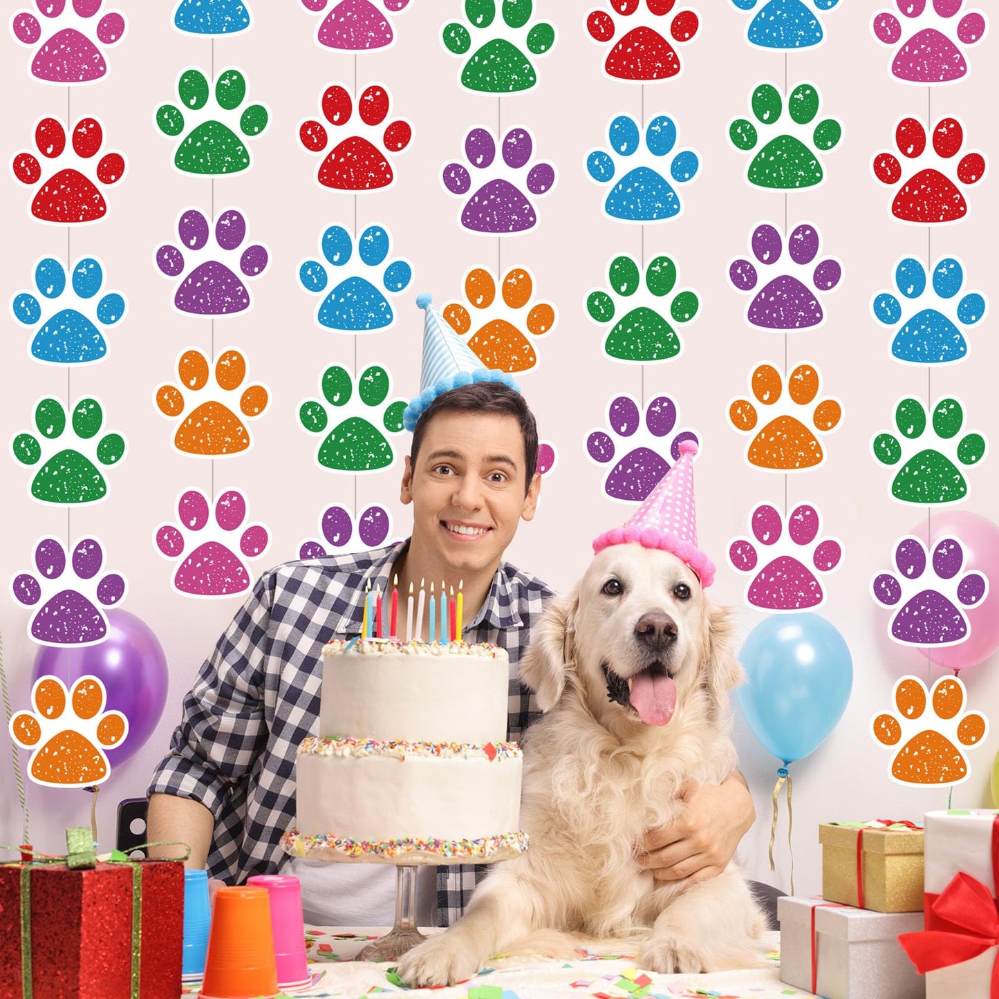 Duraaamo 8-Pack Paw Print Paper Garland for Birthday & Baby Shower