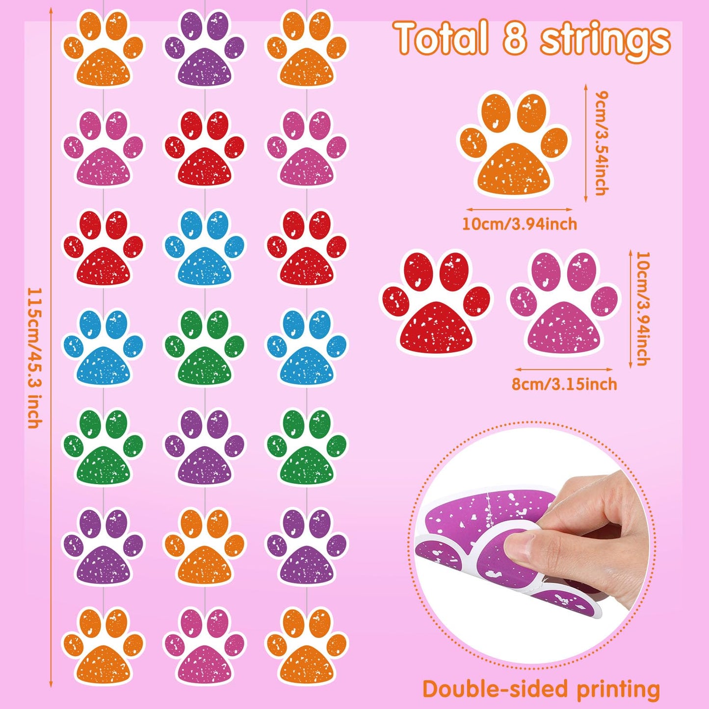 Duraaamo 8-Pack Paw Print Paper Garland for Birthday & Baby Shower